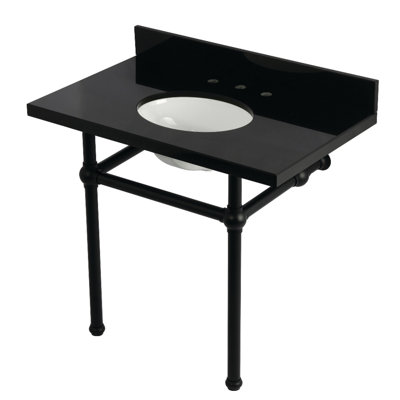 Kingston Brass Templeton 36-Inch Black Granite Console Sink with Brass Legs (8-Inch, 3-Hole)