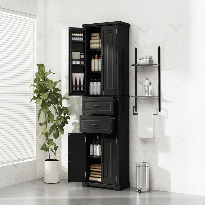 Versatile Storage Cabinet with Adjustable Shelf and 2 Drawers, Ideal for Kitchen, Bathroom, and Living Spaces, Black, Black