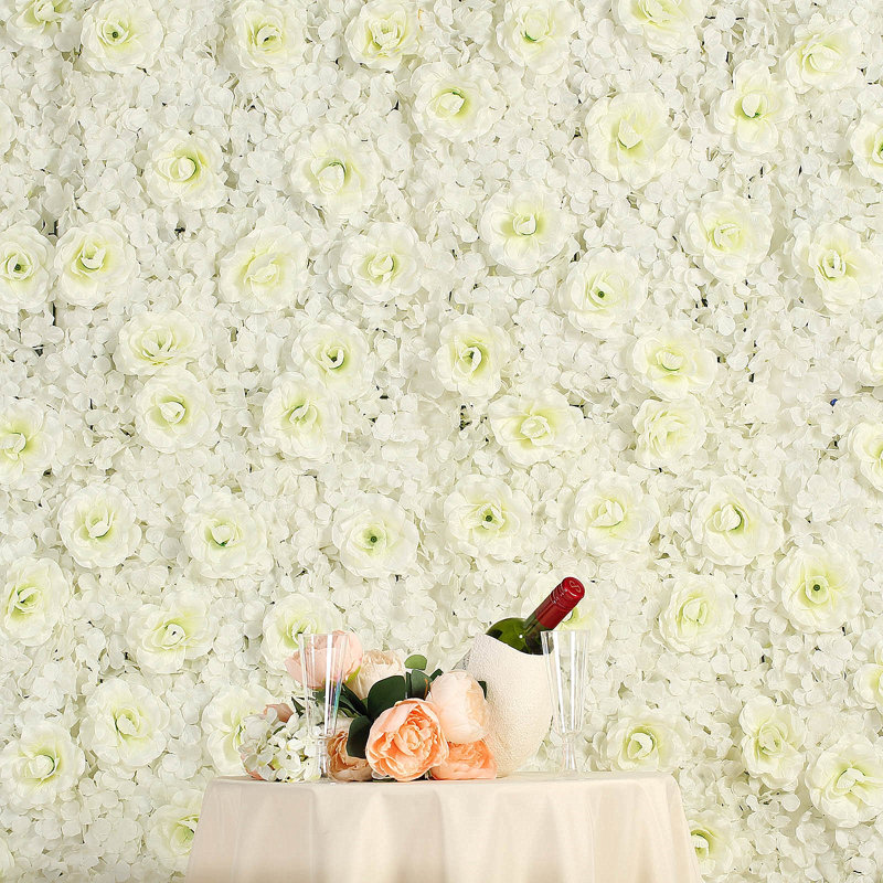 Cream Silk Hydrangea and Rose Floral Wall Panel with Lights