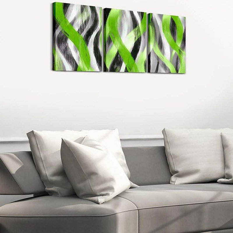 3 Piece Wrapped Canvas Print, Green