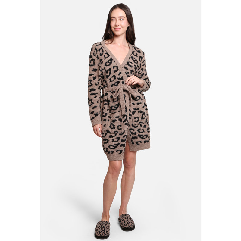 Motif léopard luxueux, robe douce avec ceinture à poches avant - Café, Café
