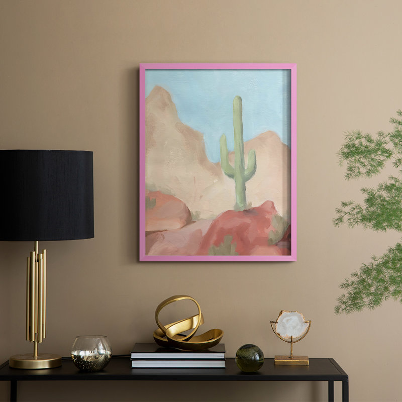 Sunny Saguaro III, reproduction encadrée - bois massif, H 21 po x l 17 po, Rose