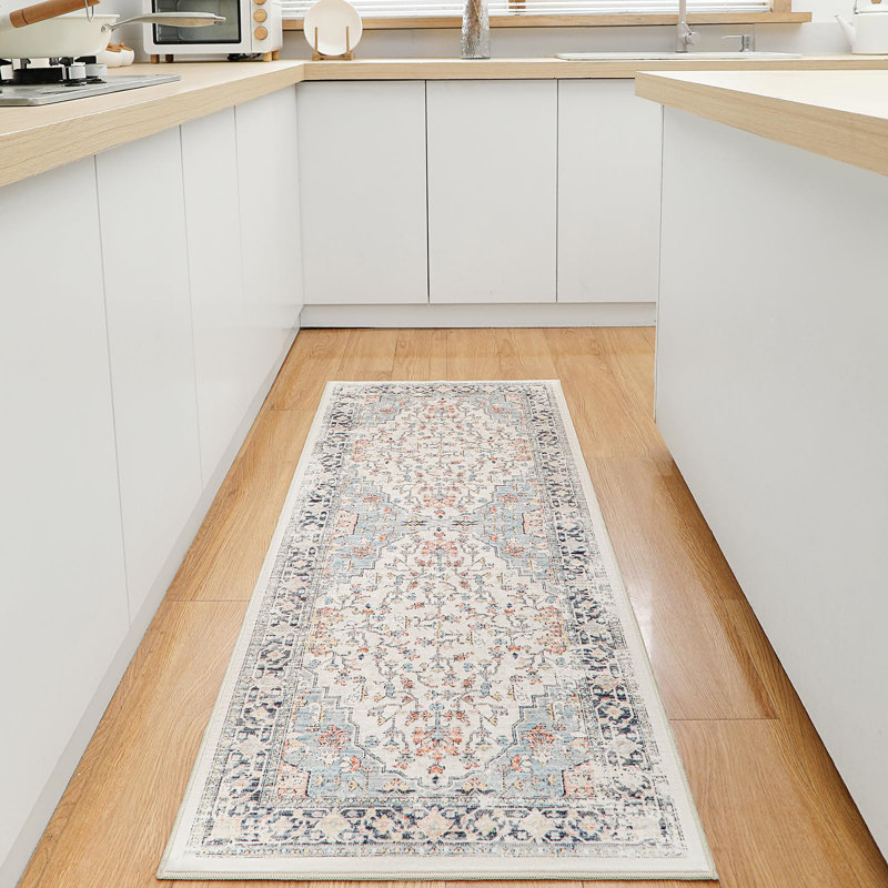  Boho 2x5 Hallway Runner Rug, Non-Slip Machine Washable Rug, Vintage Floral Kitchen Floor Mat, Retro Medallion Carpet for Living Room, Bedroom, Kitchen, Laundry, Entrance