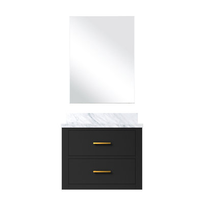 Meuble-lavabo simple noir avec comptoir en acrylique et miroir - fermeture en douceur, structure en bois massif, panneaux 24 po L x P 18 po, comptoir en bois