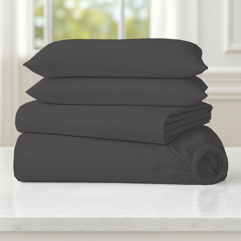 6-Piece Soft Microfiber Sheet Set, California King Sheet Set with 4 Pillowcases, Dark Gray