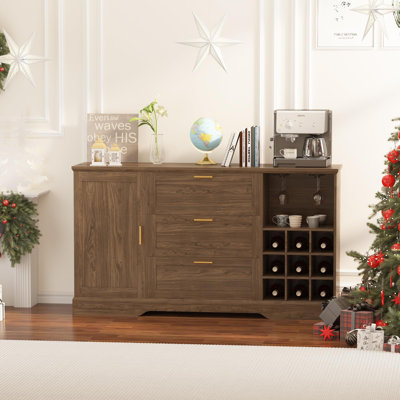 Modern MDF Sideboard with Wine Rack - Multi-Functional Buffet Cabinet for Dining Room and Kitchen, Compact Storage Cabinet with Doors and Shelves