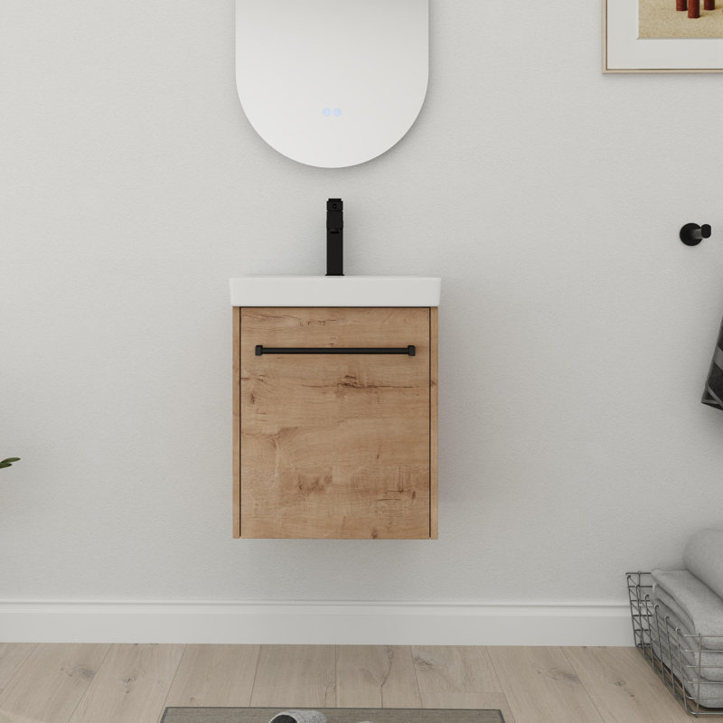 Meuble-lavabo simple 18 po avec plateau en céramique, Brun