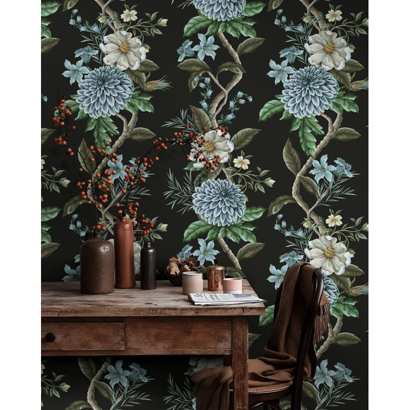 Papier peint botanique foncé Dahlia