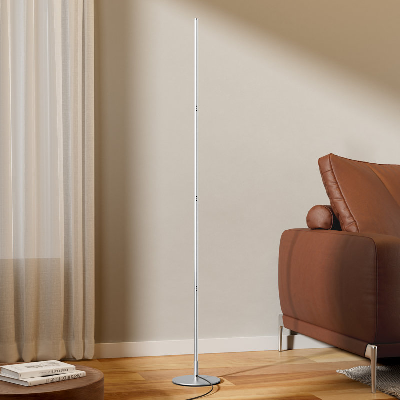 Adjustable Height Dimmable LED Corner Floor Lamp with Remote Control, Silver, 1