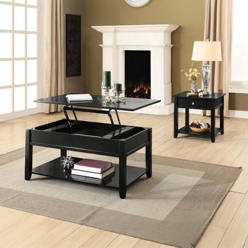 Table de bout rectangulaire noire pour espace de vie - 22 pouces de hauteur avec une surface