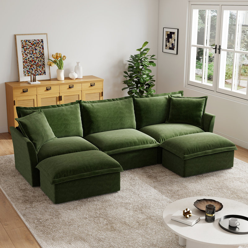 Canapé 120 po avec deux coussins moelleux à 3 places en chenille 120 po, Chenille verte