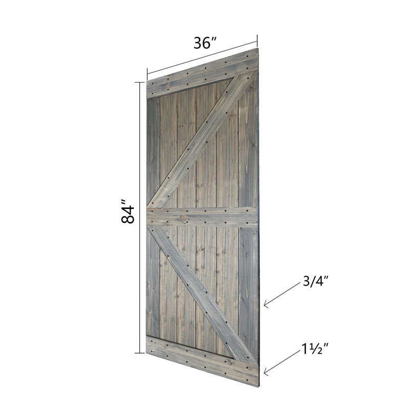 Porte de grange coulissante en bois massif de style K sans trousse de quincaillerie (dalle de porte seulement) - Assemblage requis