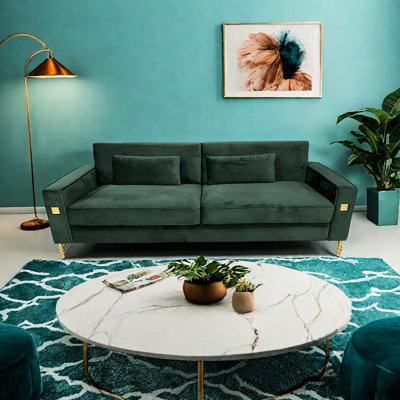 Canapé 2 places de luxe en velours avec accents dorés - Coussins rembourrés pour salon et bureau, finitions dorées et ergonomiques