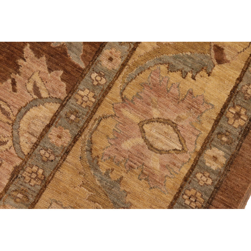 Tapis brun / beige en laine noué à la main de style oriental rectangulaire 8 pi 3 po x 10 pi Baccio
