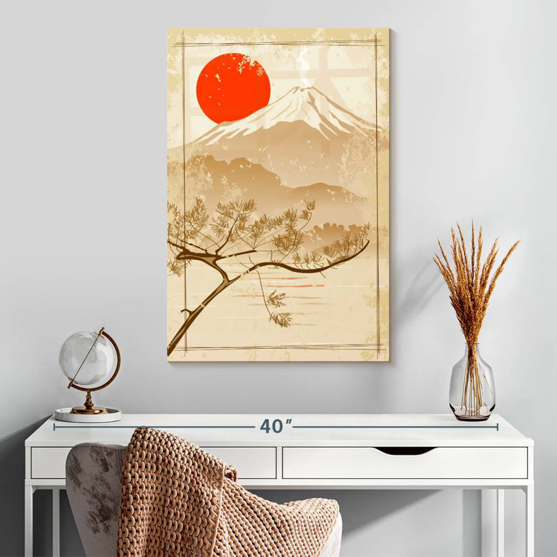 Alvord, soleil rouge, mont Fuji, H 30 po x l 20 po