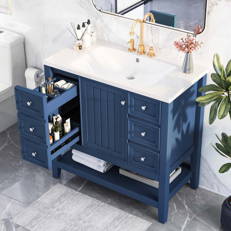 Meuble-lavabo 36 po avec lavabo en céramique, Bleu
