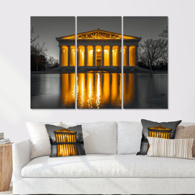 Yellow Grey Winter Lincoln Memorial Monument Photo - Monuments Wall Art Set