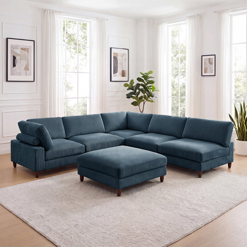 Canapé modulaire en velours côtelé 6 pièces, Blue Corduroy