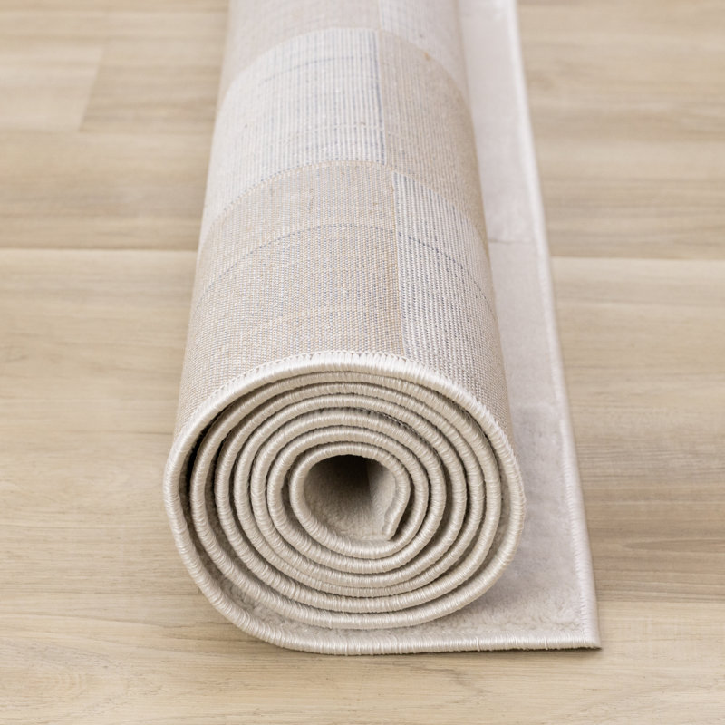 Tapis blanc à carreaux crème Amabilia, Rectangle 6 pi 7 po x 9 pi 6 po