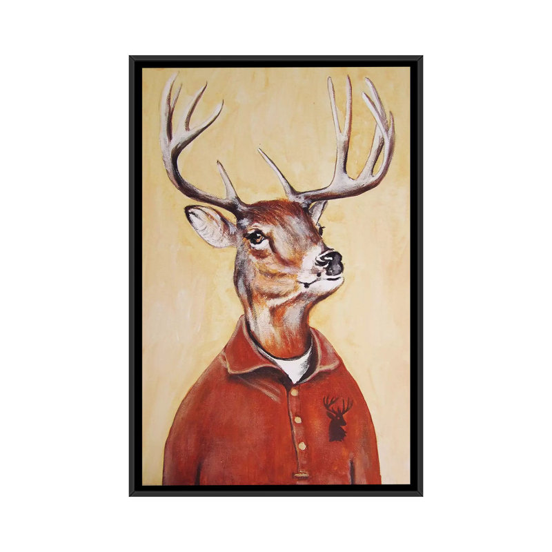 « cerf garçon », reproduction d’art sur toile, H 26 po x l 18 po x P 1,5 po, Toile avec cadre noir, Pas de tapis