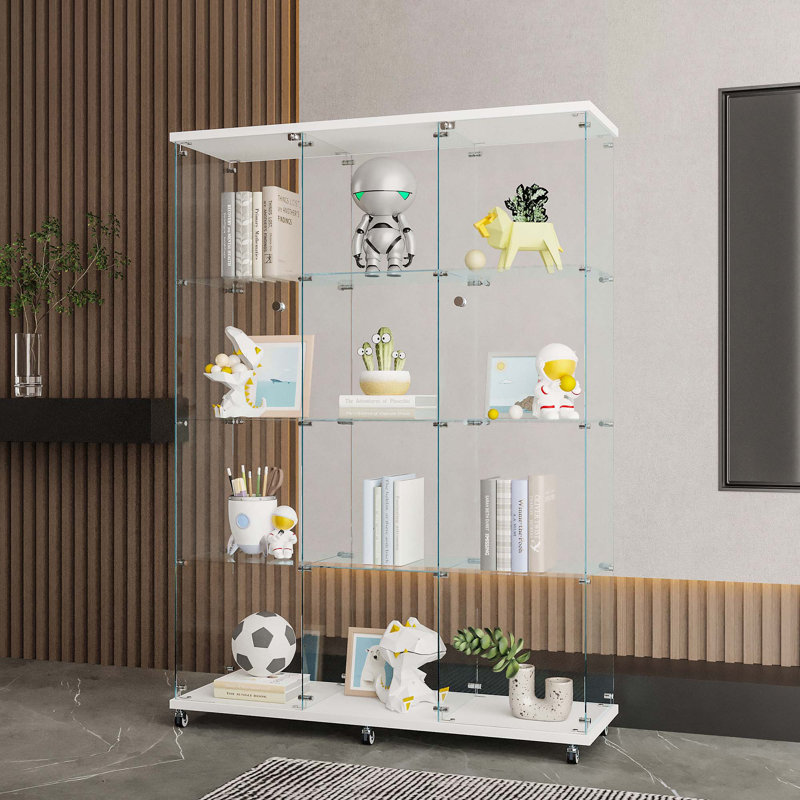 Glass Display Cabinet With 4 Shelves Extra Large, Curio Cabinets For Living Room, Bedroom, Office Floor Standing Glass Bookshelf, Quick Installation