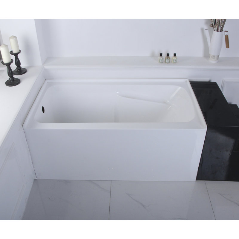 Kingston Brass Aqua Eden Acrylic Rectangular 3-Wall Alcove Tub with Arm Rest and Drain Hole, Left