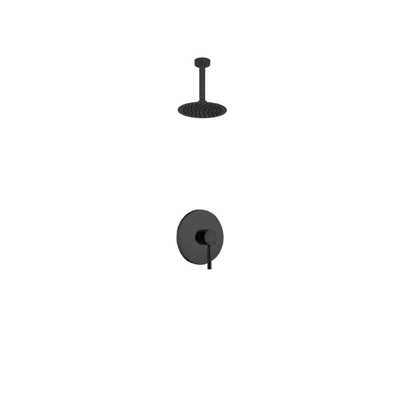 Système de douche à pression équilibrée avec valve brute Aqua Rondo, Noir mat