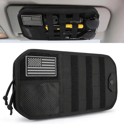 Organisateur de pare-soleil Molle Car, accessoires tactiques pour voiture avec pochette de rangement pour visière à fermeture à glissière, porte-lunettes et porte-cartes