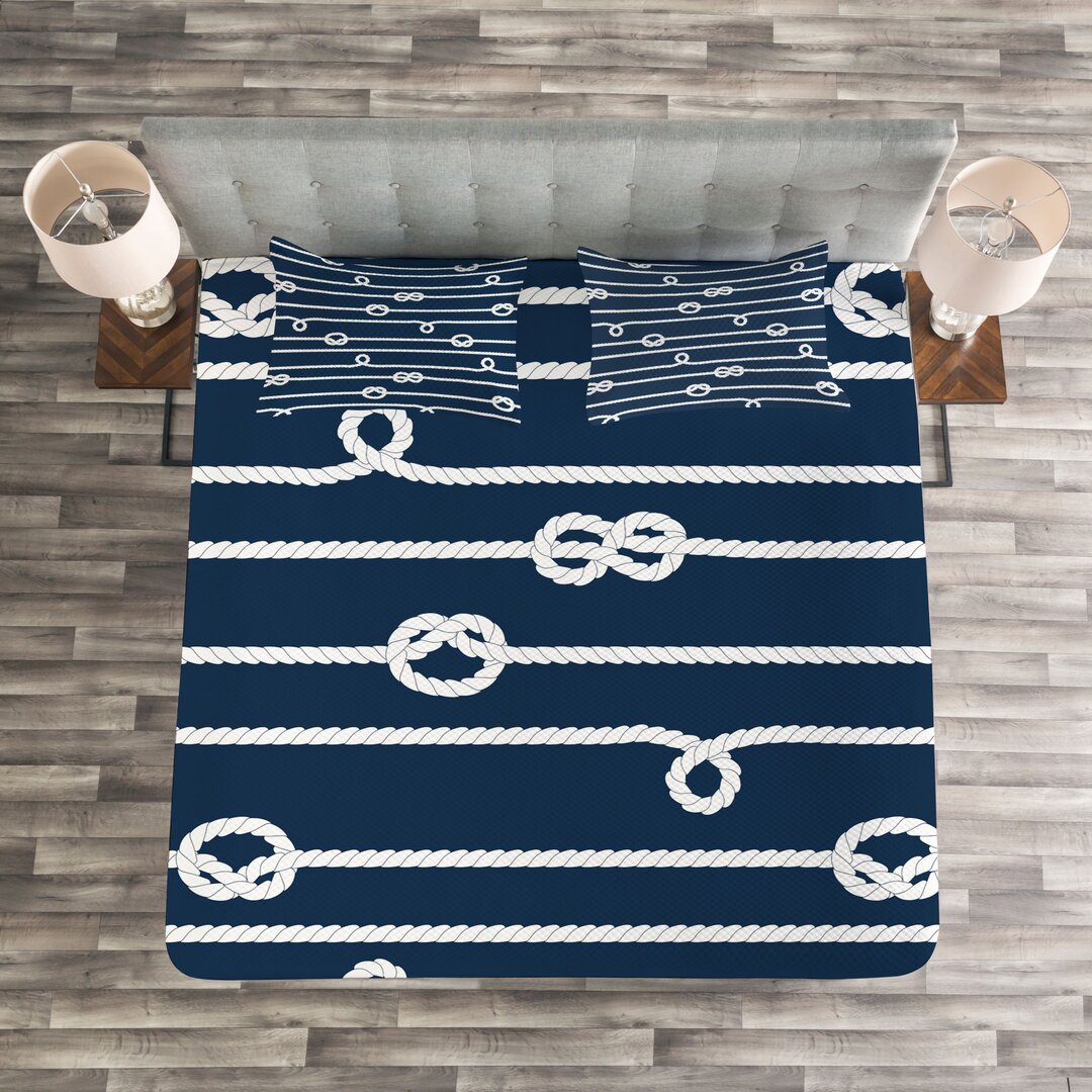 Gestepptes Bettdecken-Set, Seemannsknoten Meer, Navy blau, Blau und weiß