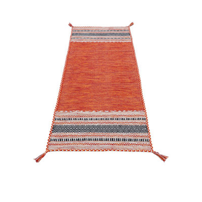 Azizi Striped Hand Woven Cotton Orange Rug