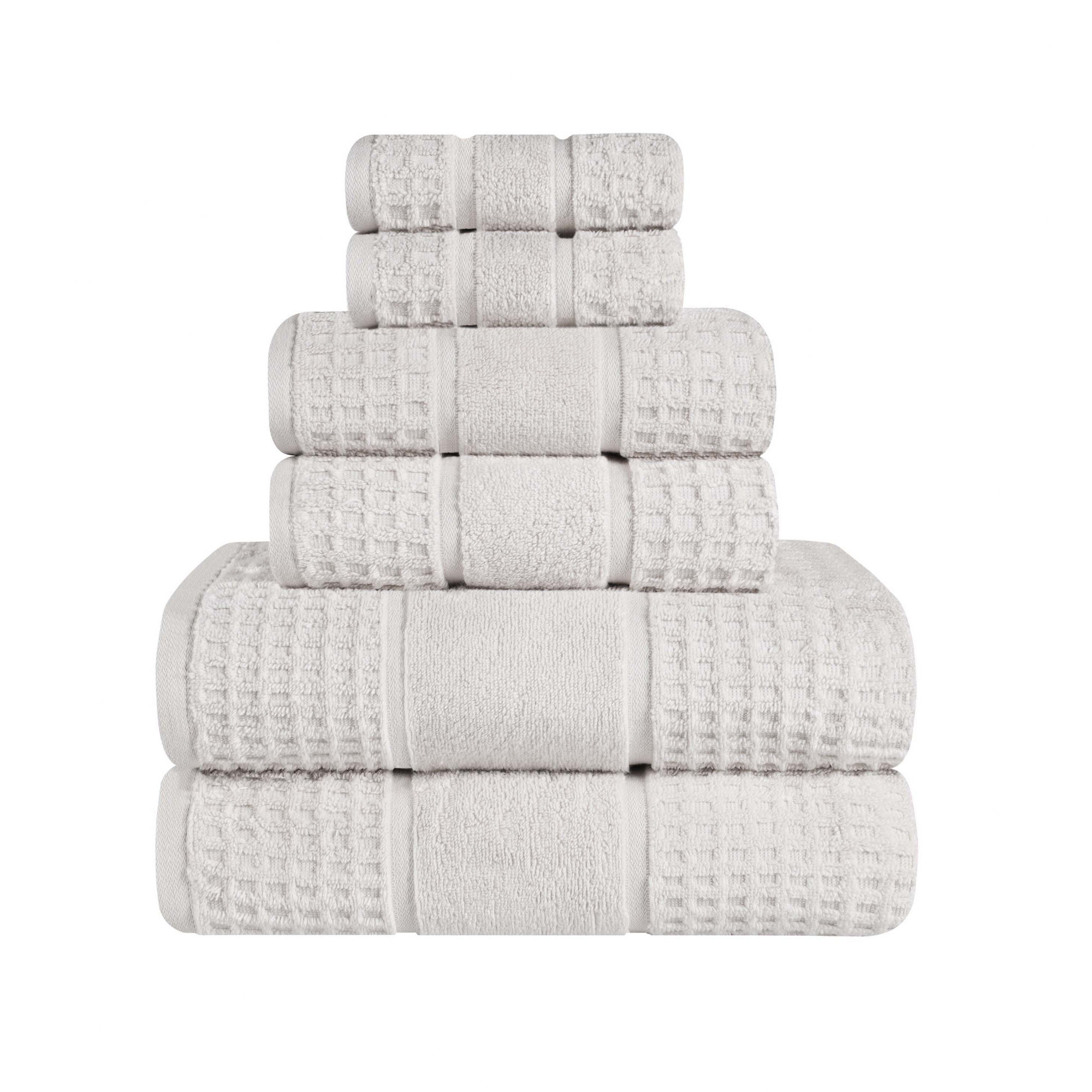 Hisela Zero Twist Cotton Solid Waffle Honeycomb Plush Soft Absorbent Medium Weight Assorted Towel Set, 6 Piece Towel Set
