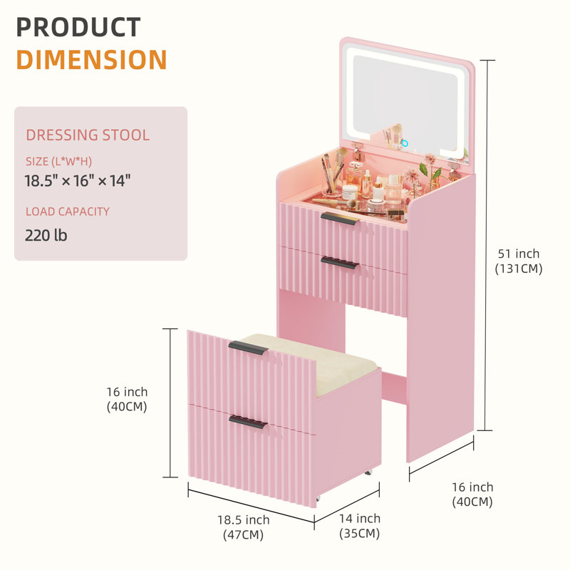 Dressing Table with Mirror, Pink