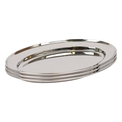 Argon Tableware - Oval Stainless Steel Serving Platters - Set of 3