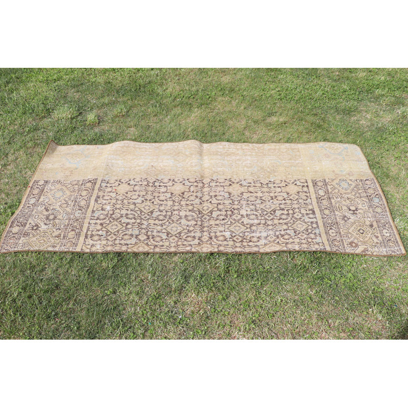 Tapis turc vintage rétro Anatolian en beige pour plancher et petit décor oriental