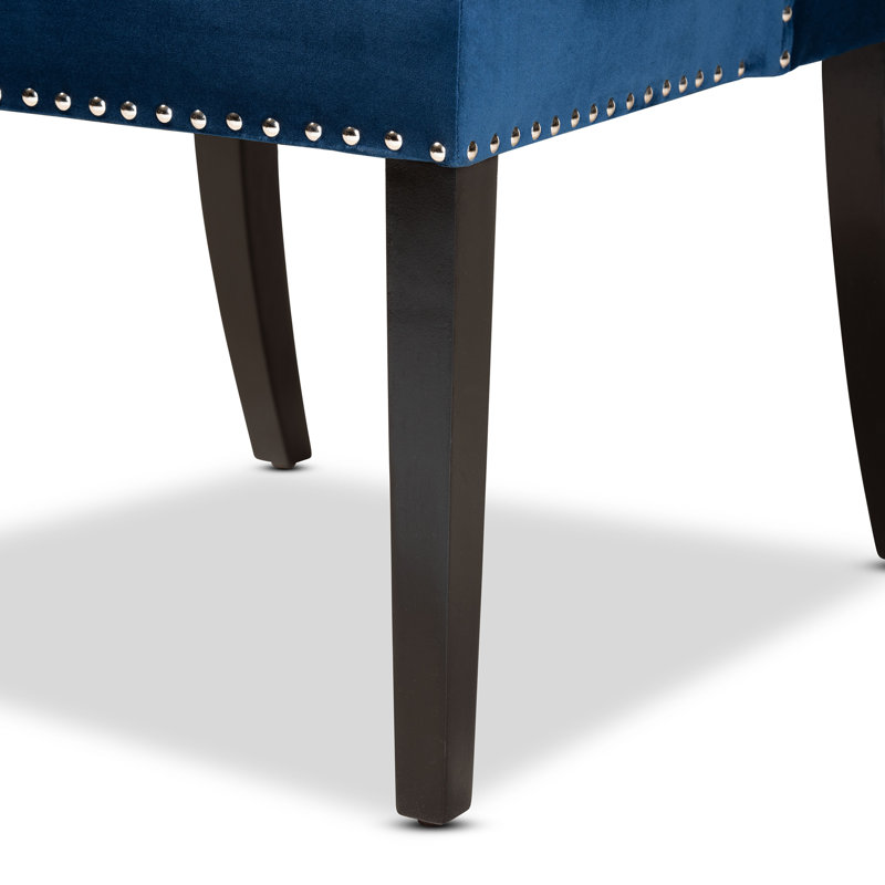 48.01cm H Tufted Velvet Upholstered Wing Back Side Chair in Grey, Navy