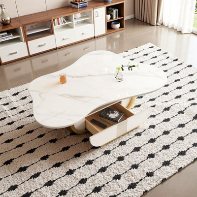 Table basse moderne avec dessus en pierre frittée et rangement Modern Butterfly