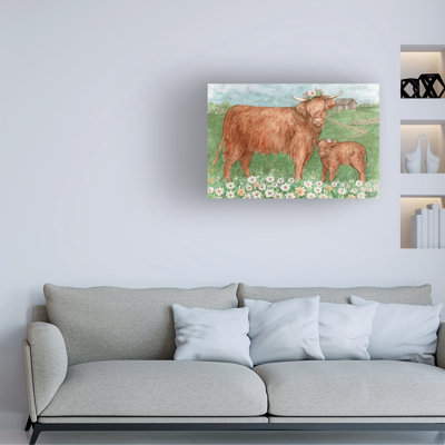 Melinda Hipsher Western Highland Cows In The Daisies Canvas Art