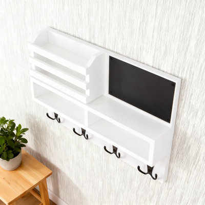 Wall Mounted Key Holder With Mail Organizer And Chalkboard, Rustic Wooden Entryway Storage Shelf With Hooks For Keys, Mail, Wallets And More, Home Decor For Living Room And Entryway