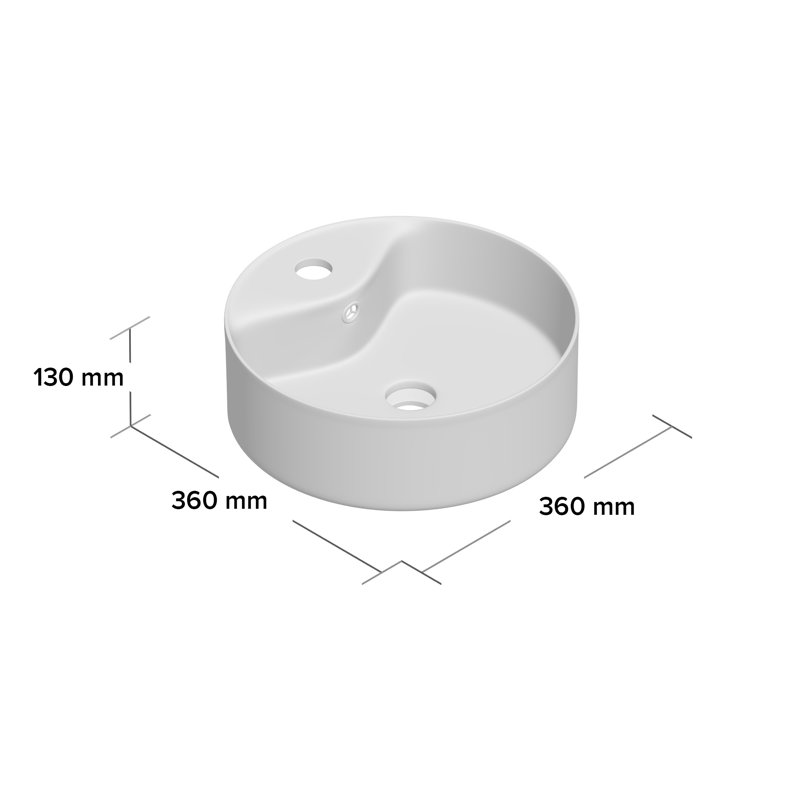 Belfry Bathroom Pursley 360mm W Ceramic Circular Sink with Overflow, Black