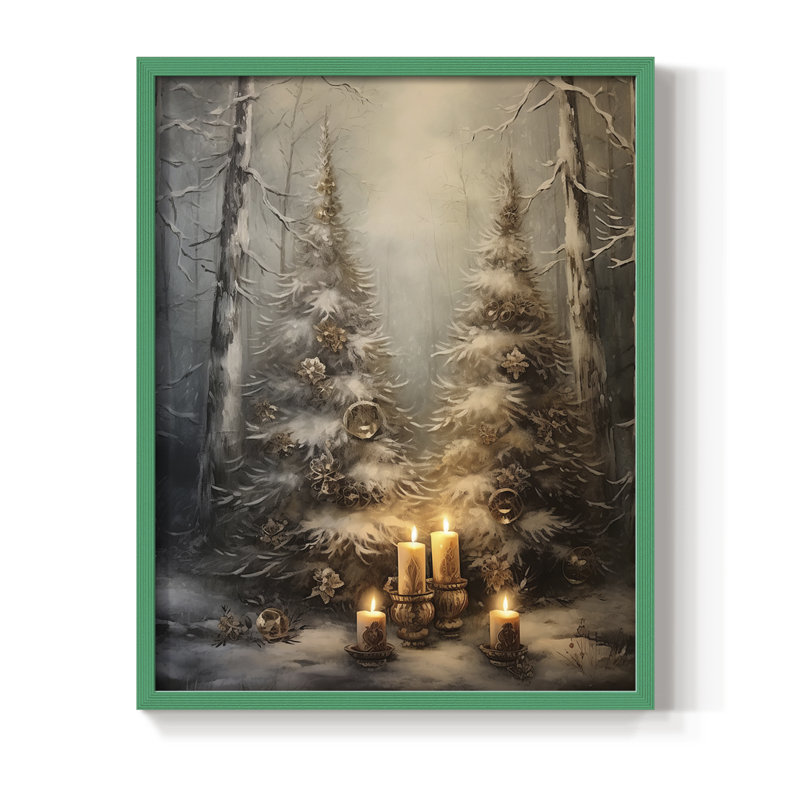 «Christmas Holiday Art Dxxxi», reproduction d'art encadrée - bois massif, Vert, H 21 po x l 17 po