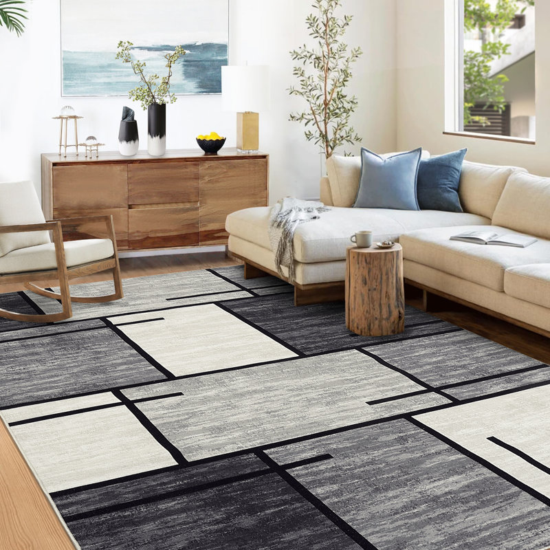 Geometric Machine Washable Rug for Living Room Modern Non-Slip Rug for Bedroom Dining Room Office Nursery Playroom Teen Dorm