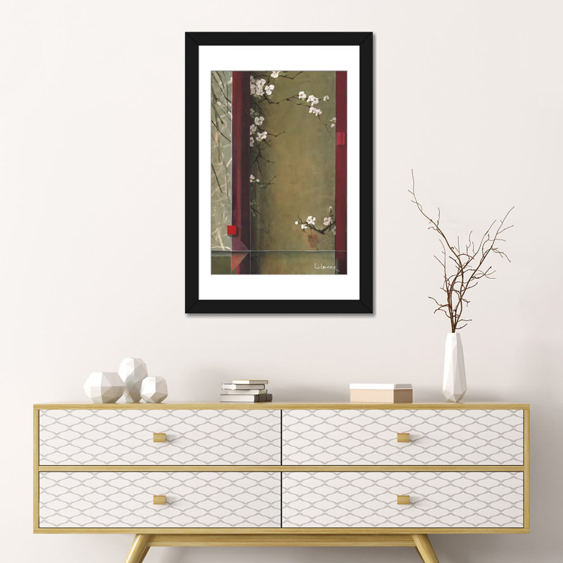 «Blossom Tapisserie I», impression sur toile tendue, H 24 po x l 16 po x P 1 po, Papier beaux-arts encadré noir, Blanc
