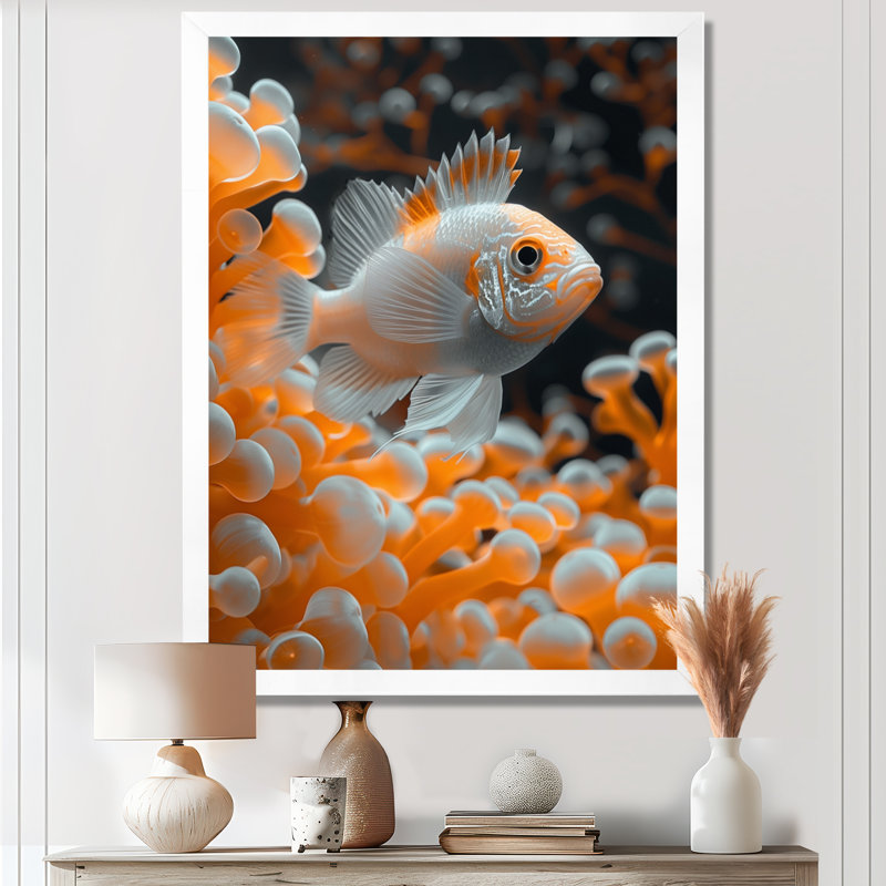 Orange blanc, corail, poisson, corail, Black Picture Framed, H 12 po x l 20 po
