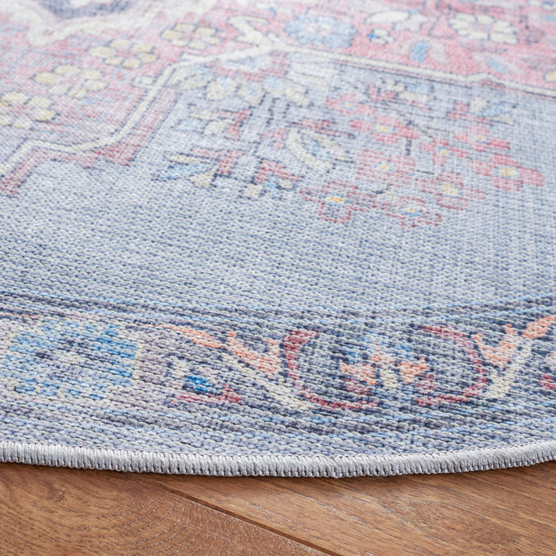 Duilio Oriental Ivory/Blue Area Rug, Round 6'7"
