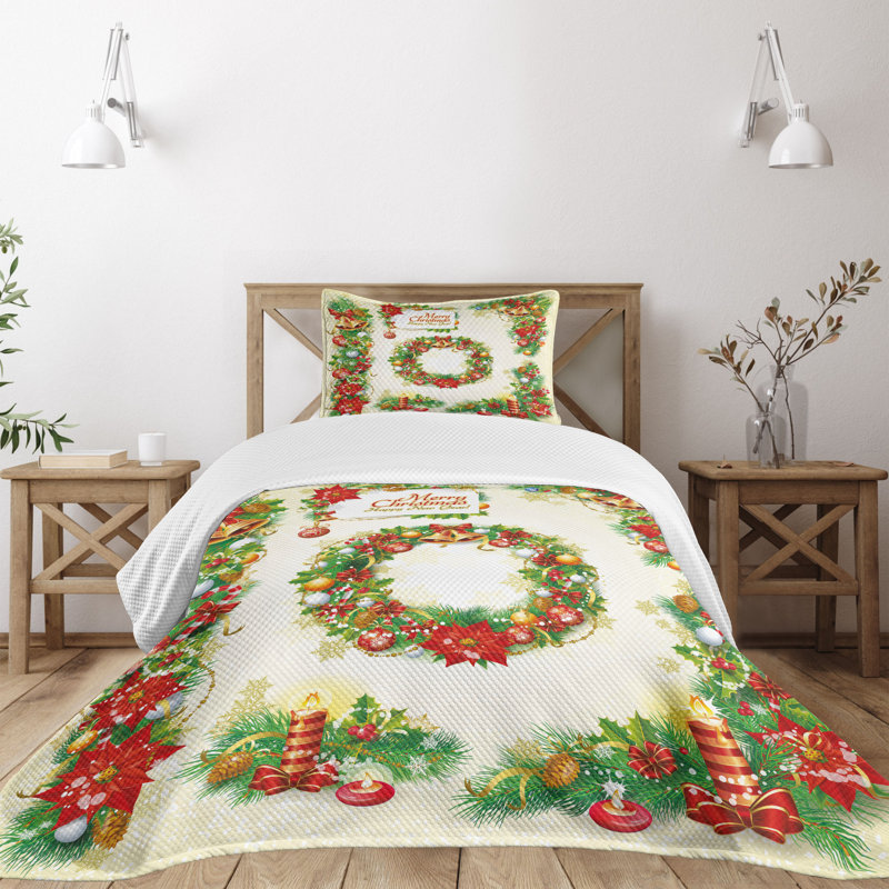 Twin White Polyester Christmas Bedspread Set