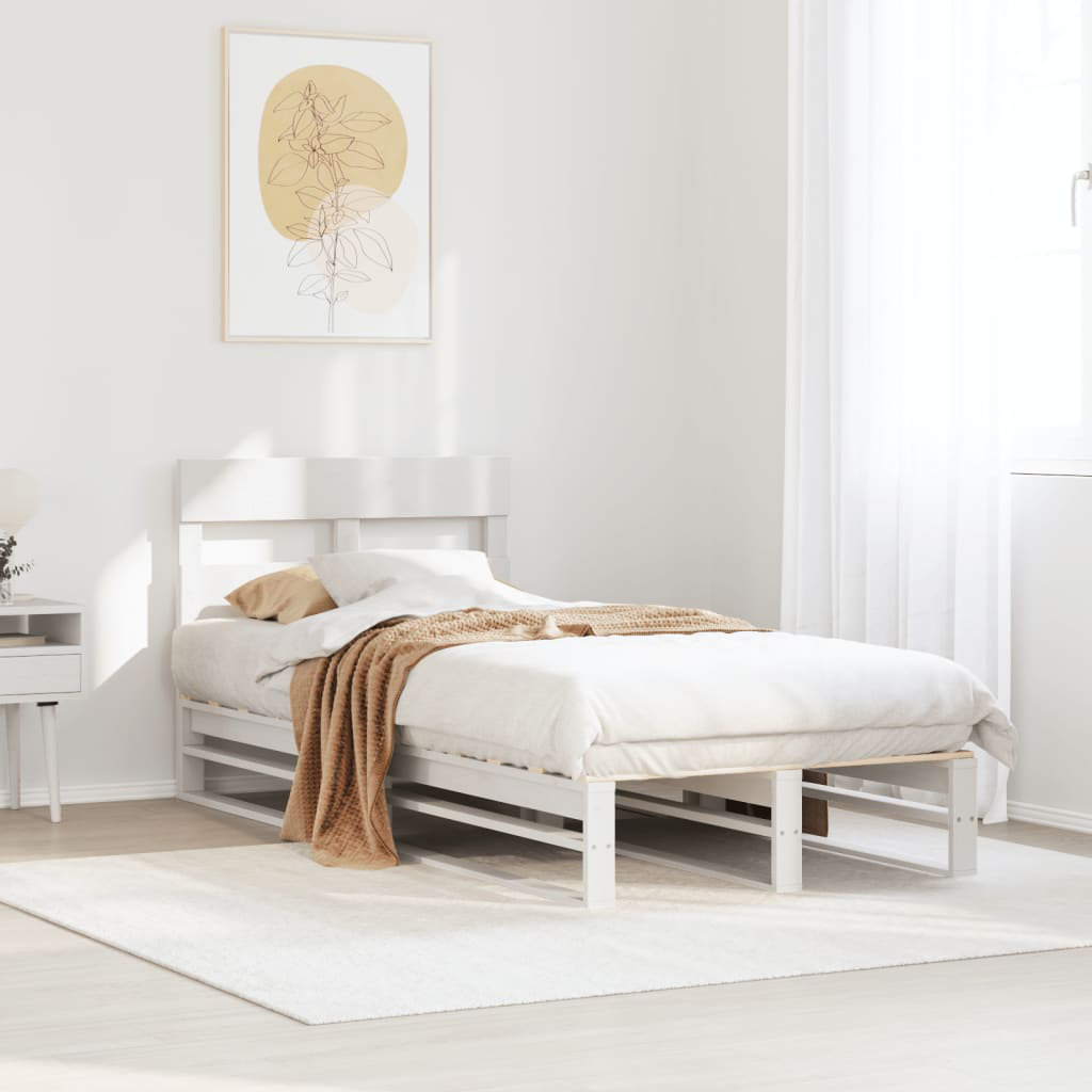 Vidaxl (White, 90 X 190 Cm) Bed Frame With Headboard Mattress Foundation Bed Base Solid Wood Pine - Image 3