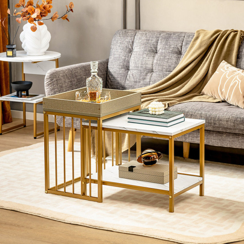Table basse avec 4 tables gigognes et rangement Irida