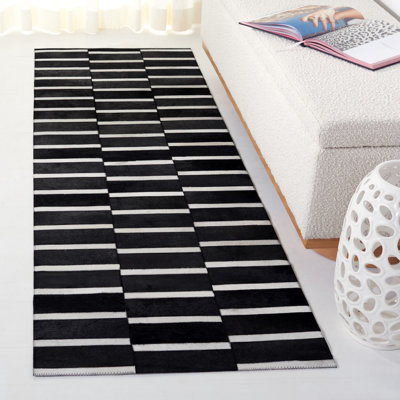 Speaks Studio Leather Hand Woven Leather With Felt Striped Rug