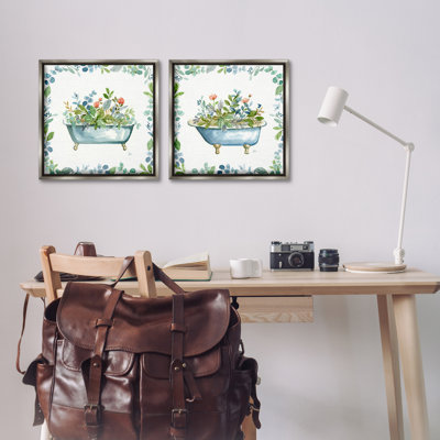 Charming Flower Filled Tub 2 PC Framed Floater Canvas Set by Nan