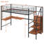 Lit mezzanine simple en métal noir avec bureau et grille. Fabrication robuste. Garde-robe latérale pour optimiser l'espace. Multiples activités polyvalentes. Convient à la décoration d'une pièce. Matelas non inclus Grille de taille en noir.-1237468414-1237468413